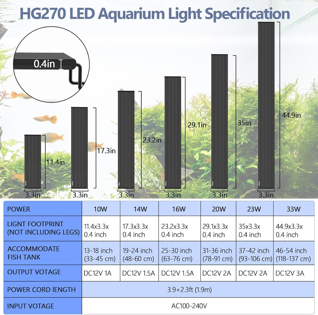 hygger IP68 Waterproof LED Aquarium Light 24/7 Cycle Full Spectrum Fish Tank Light with Timer Adjustable Brightness 12 Colors Aquarium Lamp for 25-30 in Freshwater Planted Tank