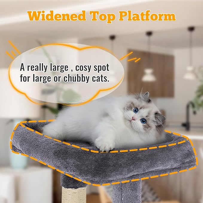 FDW | 37.8" Cat Tree Tower | Light Gray | Multi-Level Indoor Activity Center - Image 2