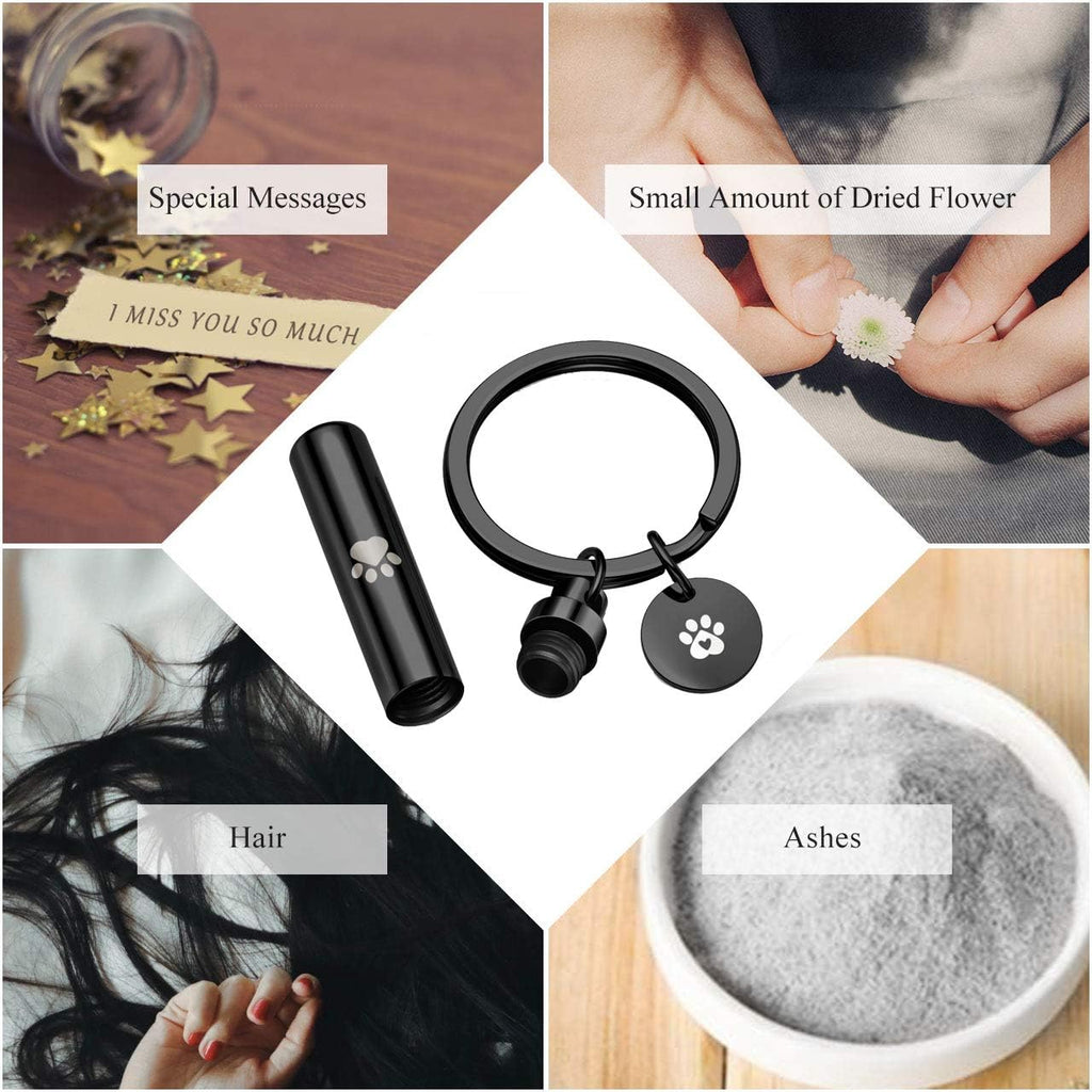 Personalized Master Free Engraving Custom Pet Dog Paw Cylinder Cremation Urn Keychain Keepsake Memorial Ashes Jewelry Black