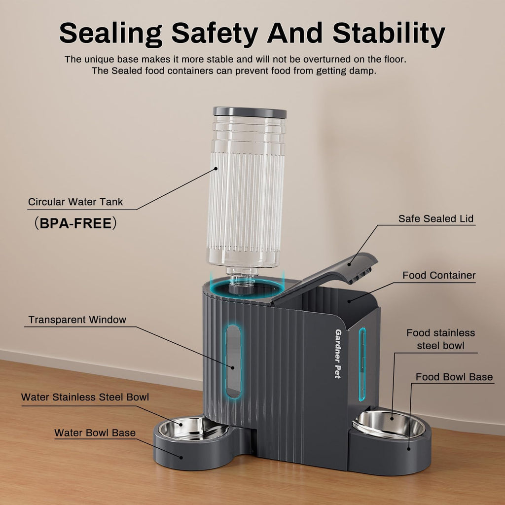 Gravity Automatic Cat Feeder, Water & Food Dispenser Set, Stainless Bowls