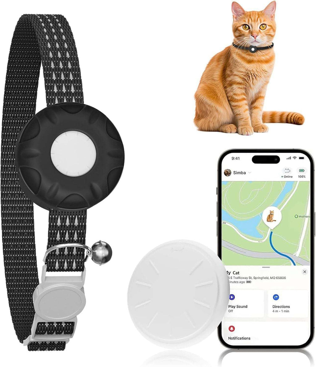Cat GPS Tracker, Waterproof Pet Tracker for Cats, Cat GPS Tracker Collar with Safety Elastic Buckle, Works with Any Collar,Compatible with Apple Find My App (Only iOS), No Monthly Fee, White