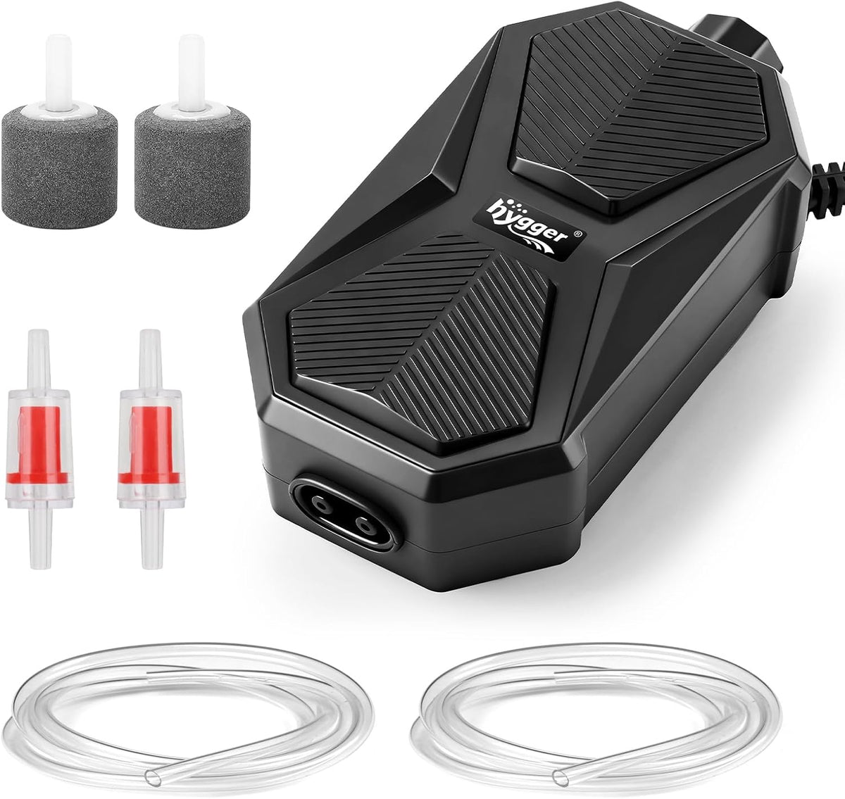 hygger Aquarium Air Pump, Ultra Quiet Oxygen Aerator with Air Stone Airline Tubing Check Valve, Aquarium Fish Tank Air Bubbler for 3 to 79 Gallon Tank and Bucket