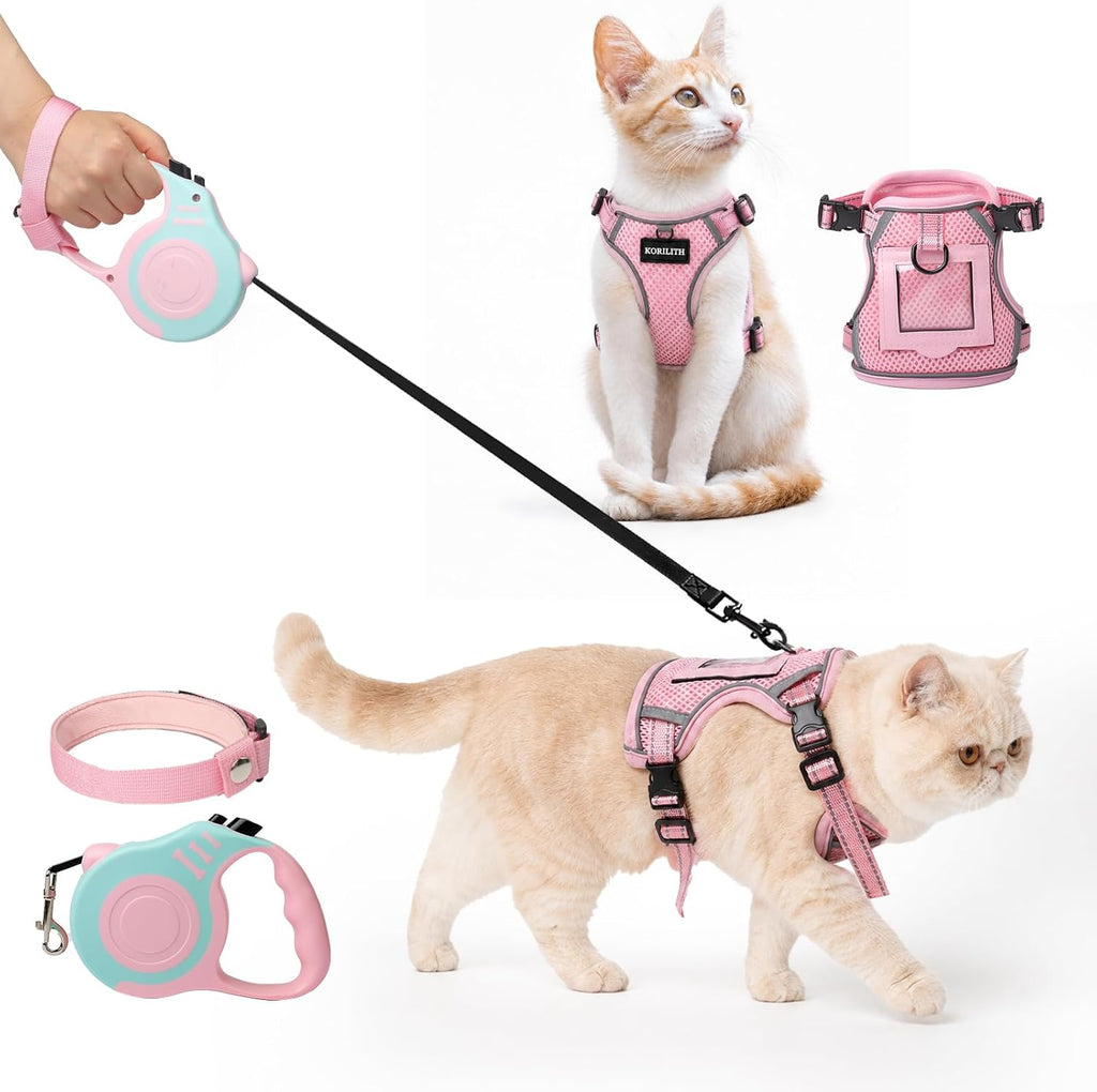 Escape Resistant Cat Harness and Leash Set with Pocket
