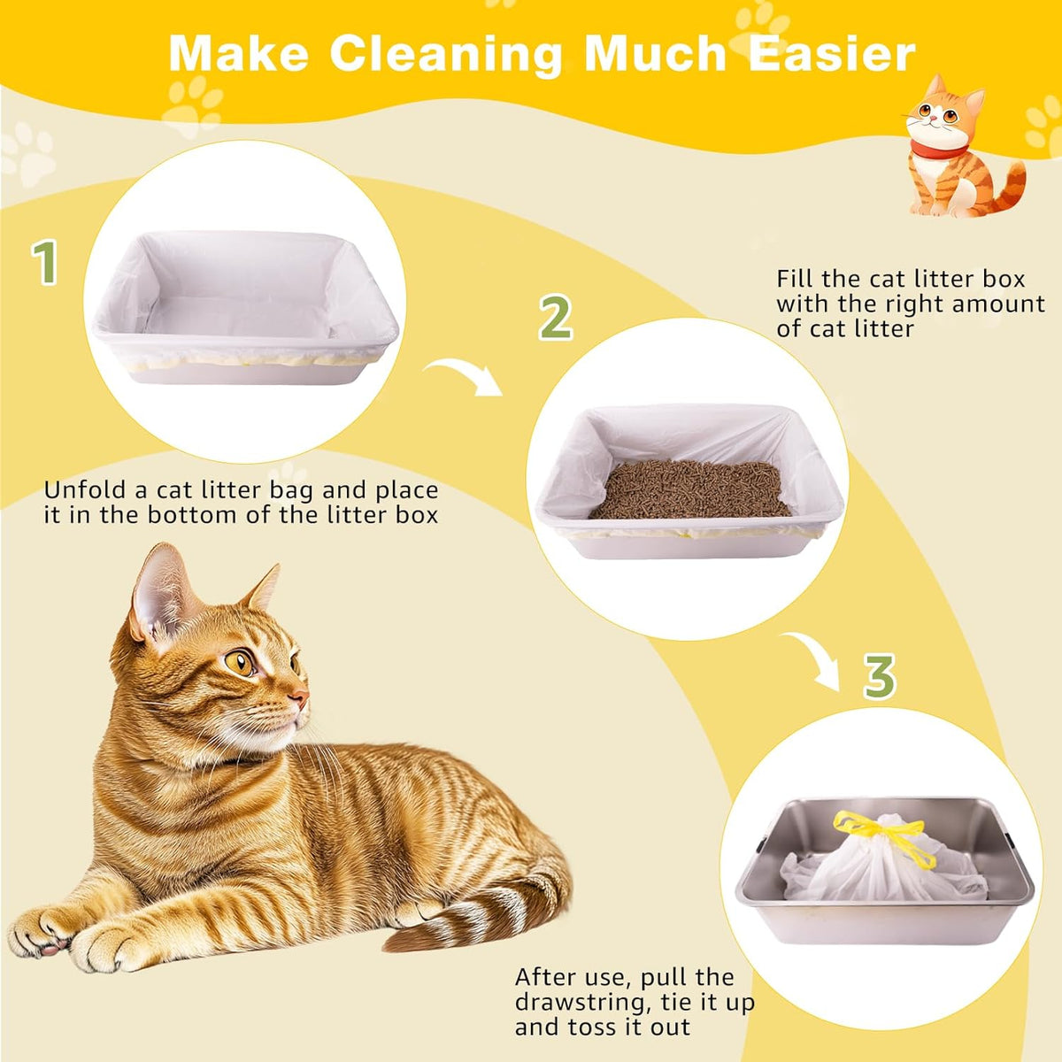 Litter Box Liners 20 Count, 37" x 18" Jumbo 3MIL Thicken Cat Litter Bags Tear Resistant Disposable Cat Litter Liners for XL Stainless Steel Litter Box and Other Suitable Size Litter Box