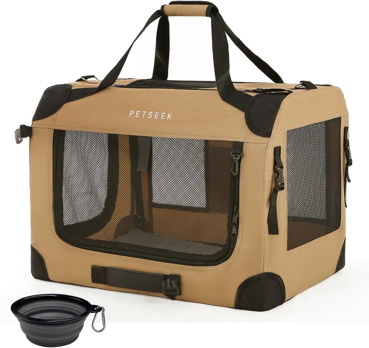 Extra Large Cat Carrier Soft Sided, Portable Small Dog Carrier for 2 Cats, 24"x16.5"x16" Car Travel Folding Comfortable Design with Litter Box and Bowls, Grey-2+ Litter Box+ Bowl*2