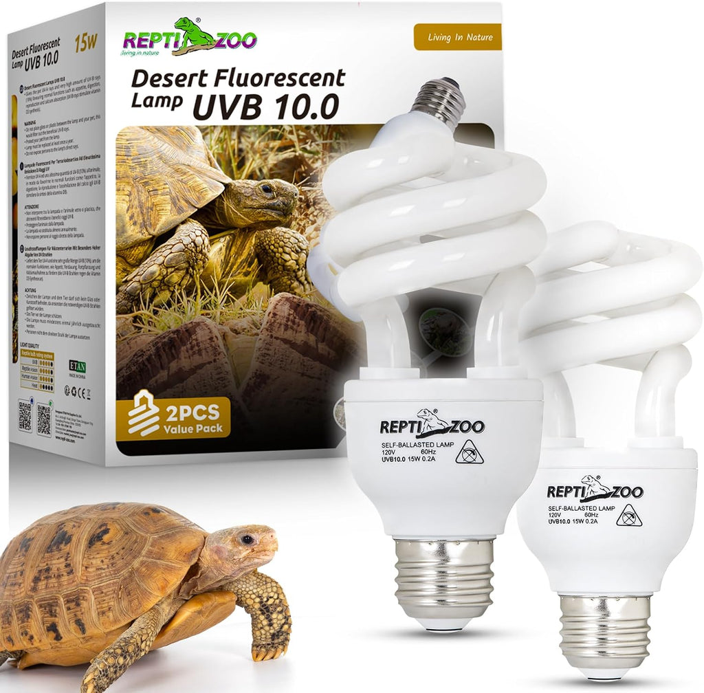 REPTI ZOO UVB Light for Desert Reptile 2 Pack, 10.0 26W UVA UVB Reptile Light Bulb, UVB Spiral Compact Lamp for Bearded Dragons Tortoises Lizards Snakes