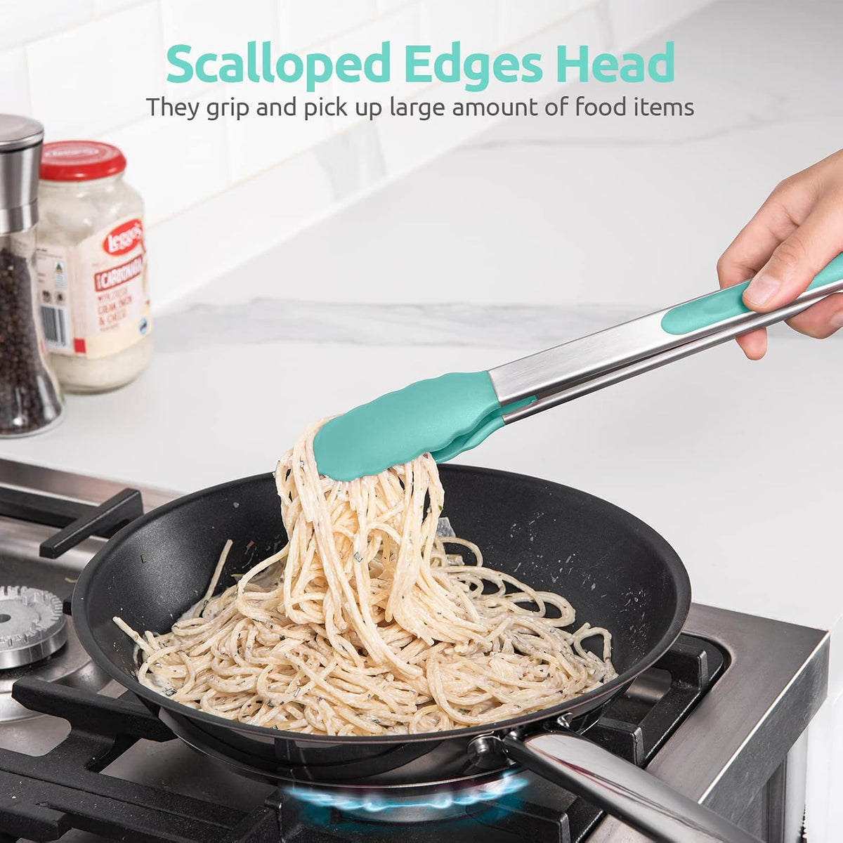 U-Taste Kitchen Tong for Cooking, 600ºF Heat-Proof Silicone, 12in/Aqua Sky
