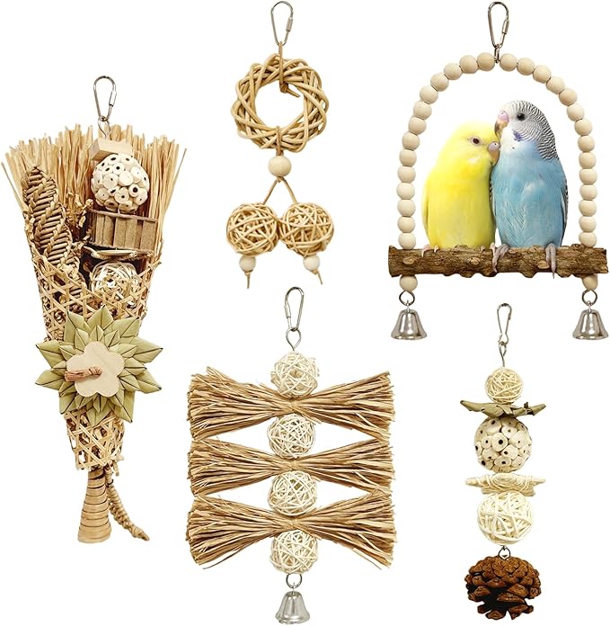 5-Pack Natural Flower Bird Toys – Foraging & Chewing Toys by EverydayComfortJoy