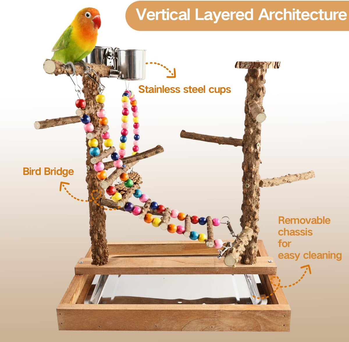 GUTE Bird Perch Stand Playground Natural Wood for Cockatiel Budgie