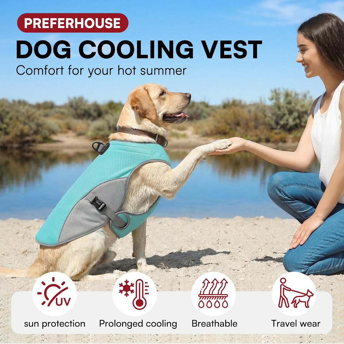 Cooling Vest for Extra-Large Dogs, Dog Cooling Vest with Reflective Stripe
