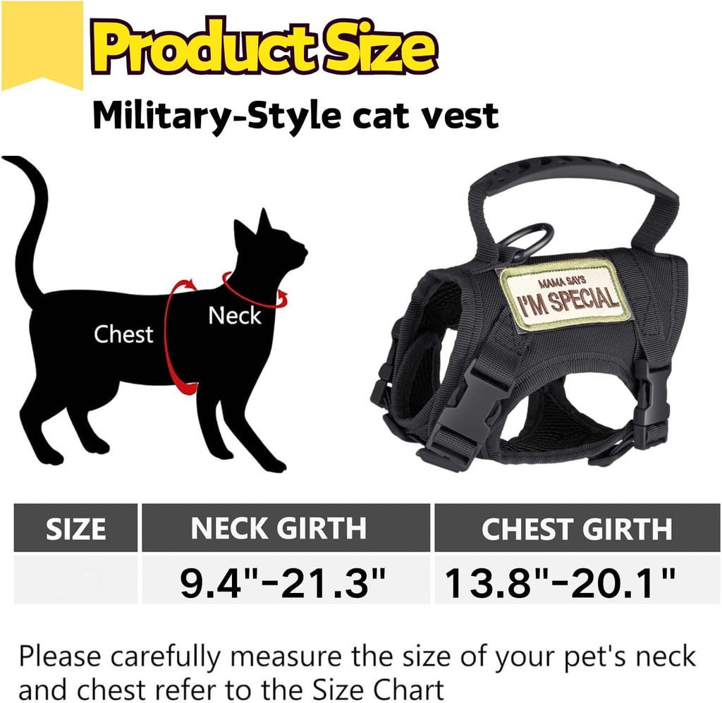 Tactical Cat Harness and Leash Set Soft Mesh Adjustable Large Cat Vest with Rubber Handle Easy to Control for Large Cat Small Dog Outdoor Walking