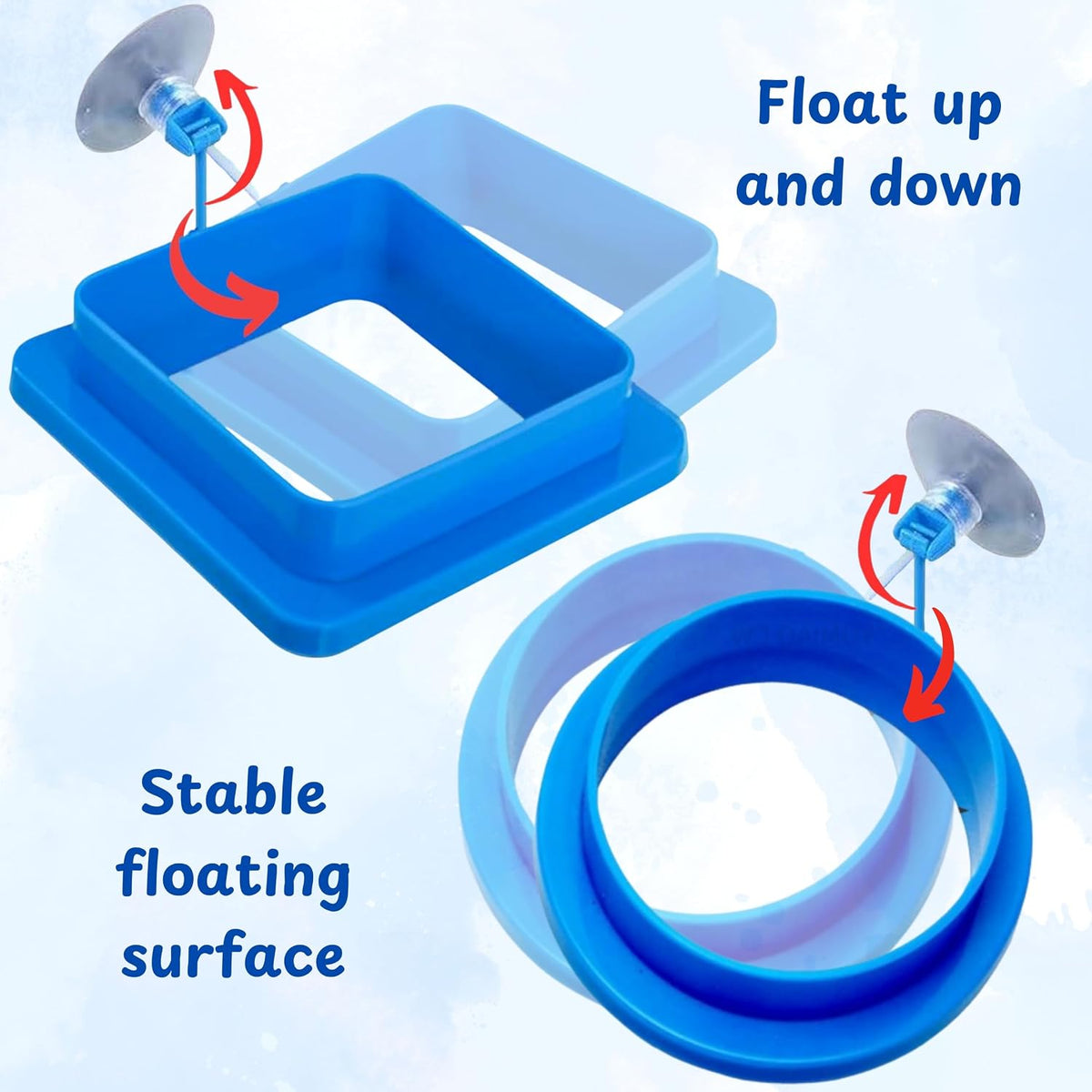 2pcs Aquatic Turtle Tank Accessories Feeding Ring and 2pcs Nitrifying Balls Set, Fish Food Holder and Aquatic Toys for Turtles Tortoise Goldfish Guppy Koi Puffer (Blue, Square+Round)