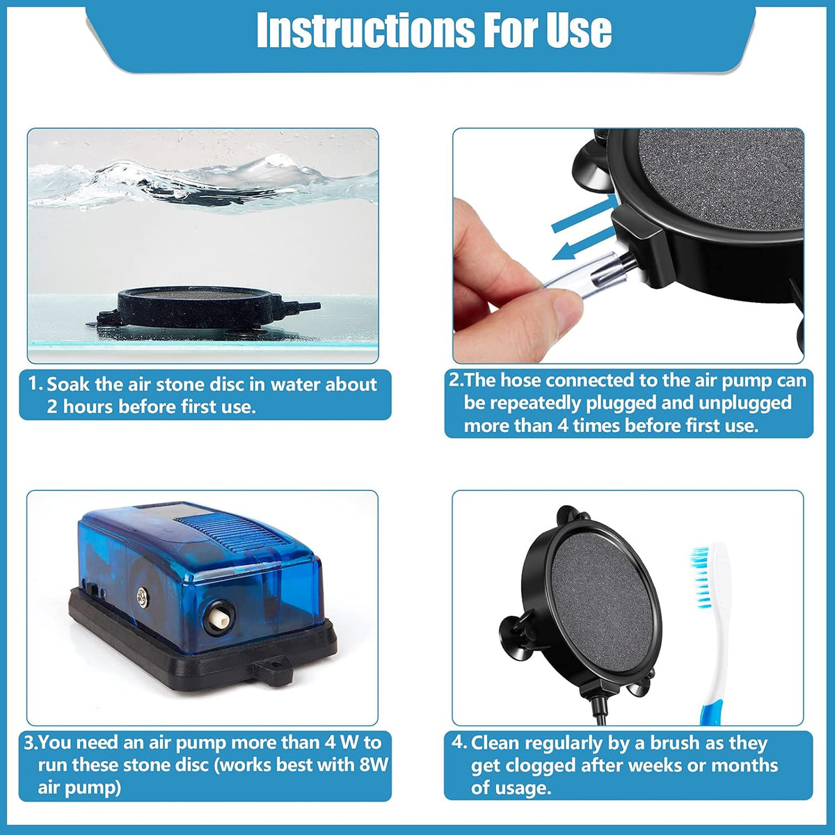 Honoson 6 Pcs 4 Inch Air Stones Disc Diffuser Aquarium, Black with Gray