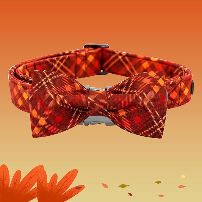 Fall Dog Collar, Pet Collar Bow Plaid Pet Collar Girl Boy Holiday Pet Collars - Image 3