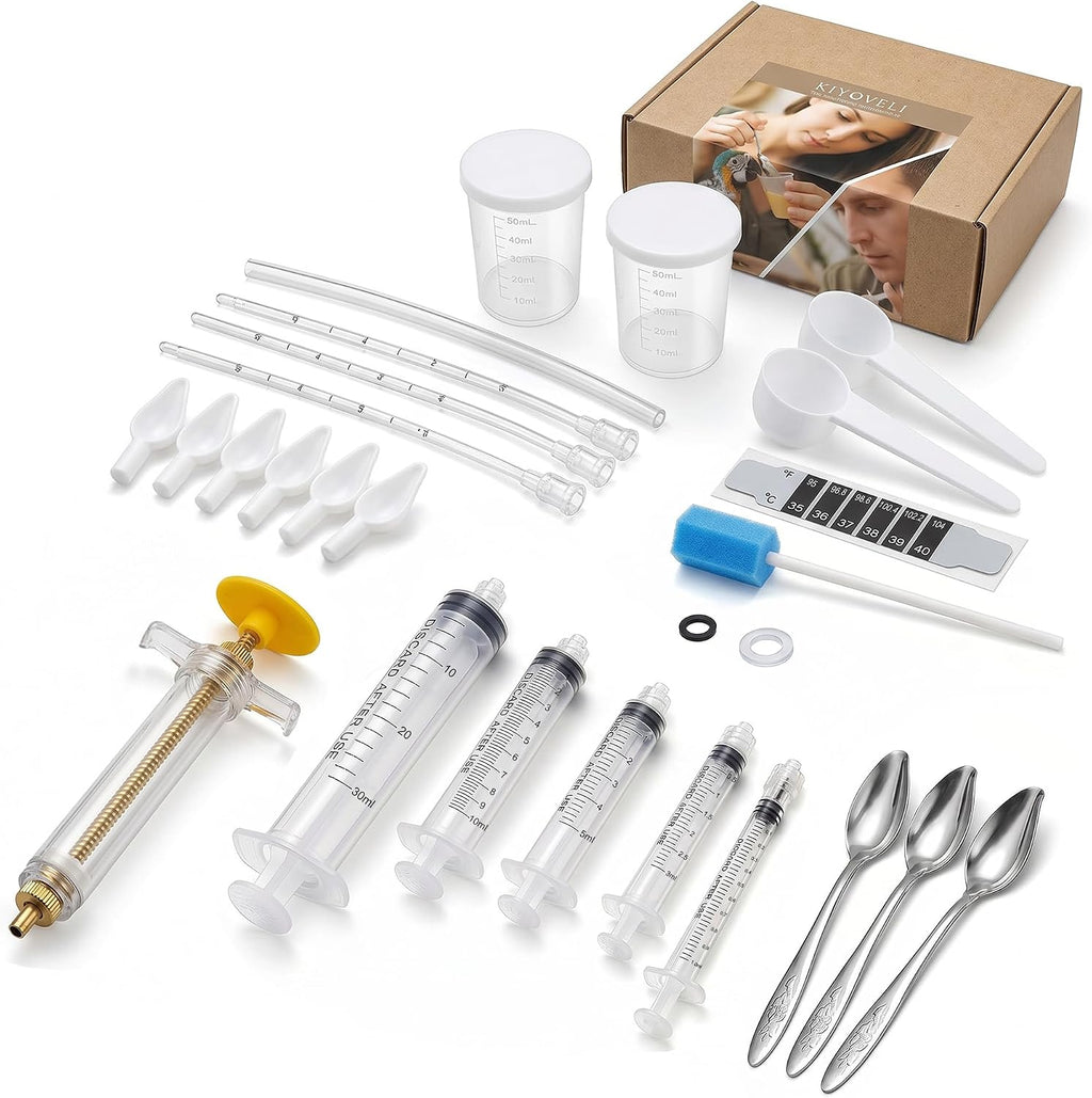 Baby Bird Feeding Syringe with Temperature Strip, Cleaning Brush