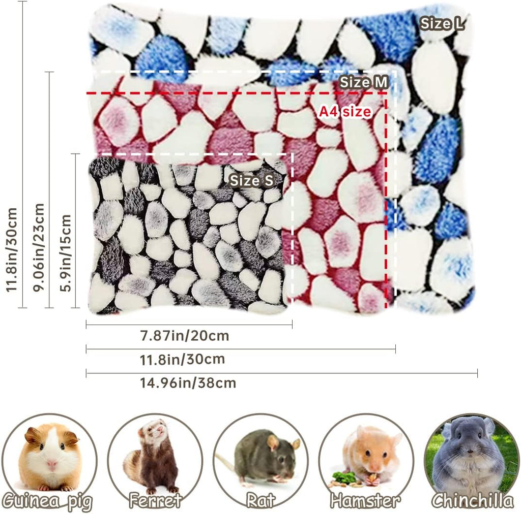 EAEDMY 4 Pieces Guinea Pig Bunny Comfortable Bed Mats Pads, Rabbit Warm Soft Bed, Hamster Bedding Pad Mats for Small Animals Chinchilla Hedgehog Baby Cats (11.8"x9.1", 2.Cobblestones Pattern)