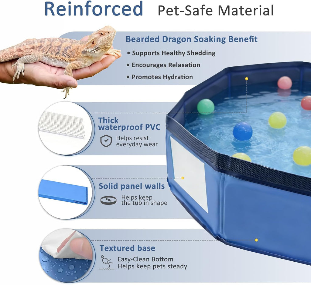 Eooqi Foldable Bearded Dragon Bathtub, Blue 19 x 3.5 in Pet Bath Pool,Collapsible Non-Slip Reptile Water Tub for Small Dogs, Cats & Turtles, Reinforced Bottom for Stability