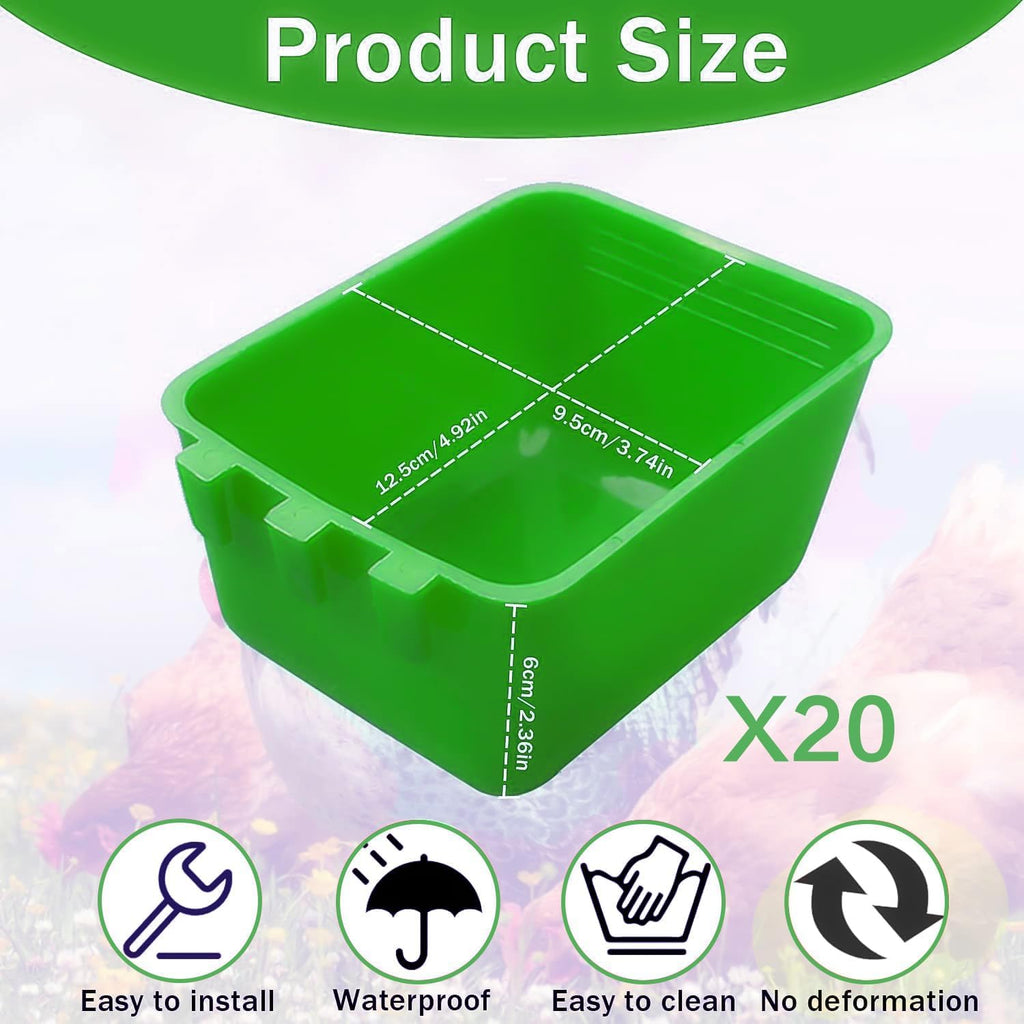 20 Pcs Chicken Coop Feeder Water Cup,16 oz Cage Cups Chicken Feeder Waterer, Cage Cups Birds Hanging Feeders, Chicken Feeder Water Bowl for Parakeet Poultry Pigeon Bunny Wire Cage (Green, 16oz)