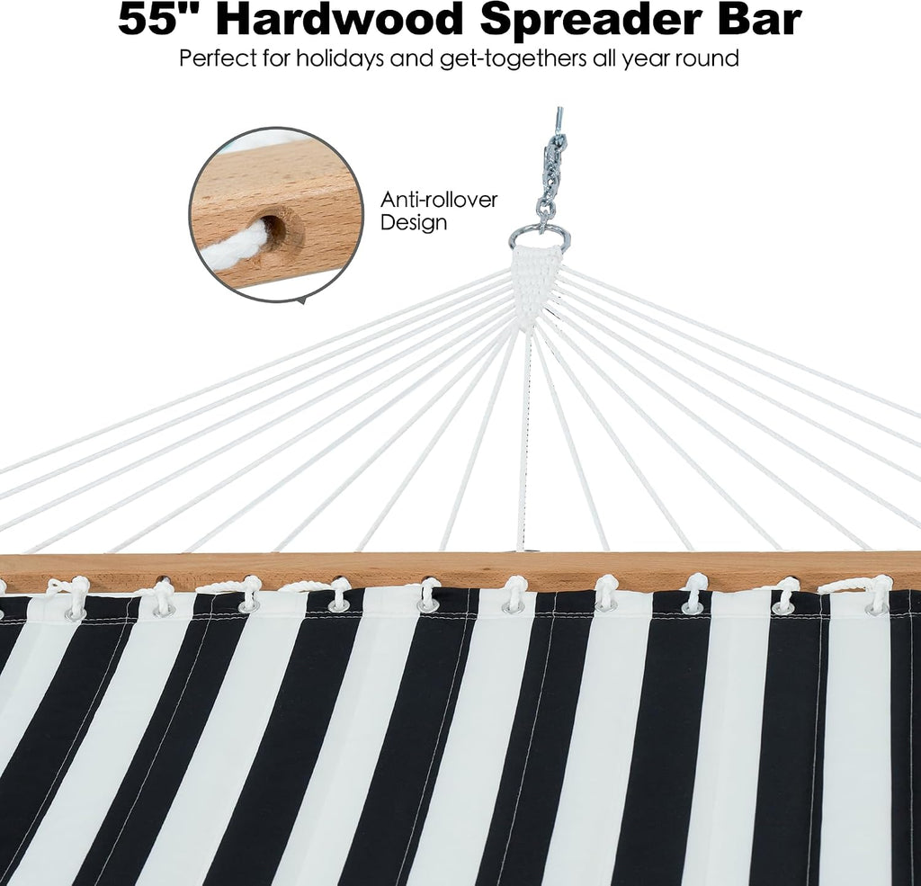 GAFETE 12ft 2 Person Hammock for Outside with Hardwood Spreader Bar