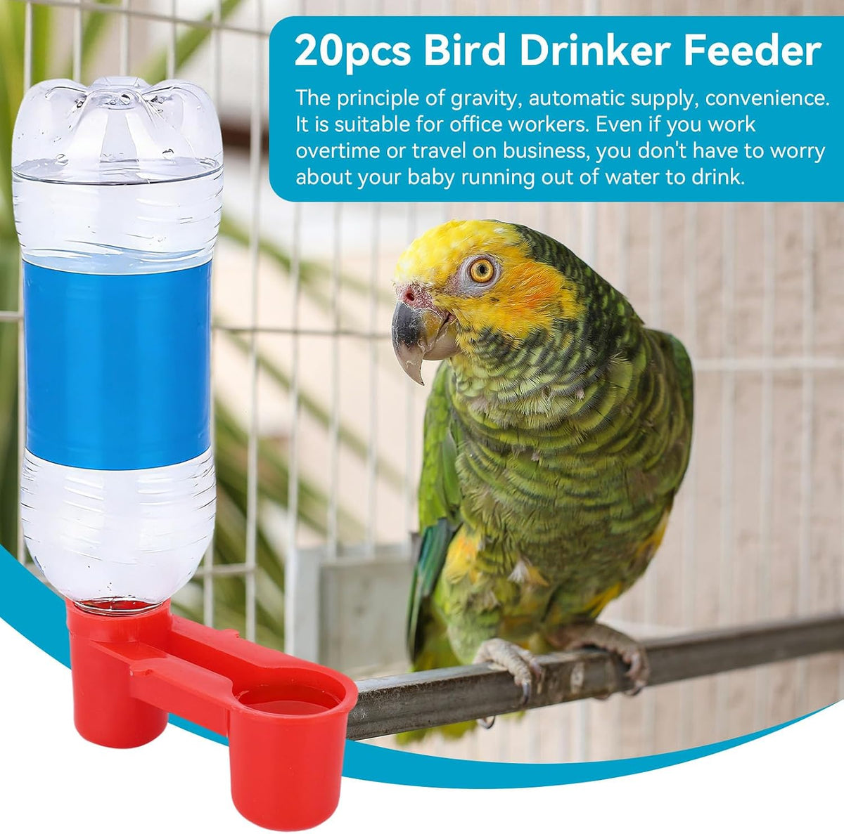 20PCS Bird Drinker Feeder Cup, PVC Soda Pop Water Bottle Cup, Bird Water Dispenser Parrot Water Dispenser Pigeon Water Bottle Feeder for Pigeons Parrot Chicken, 4 X 1.5 X 1.7in