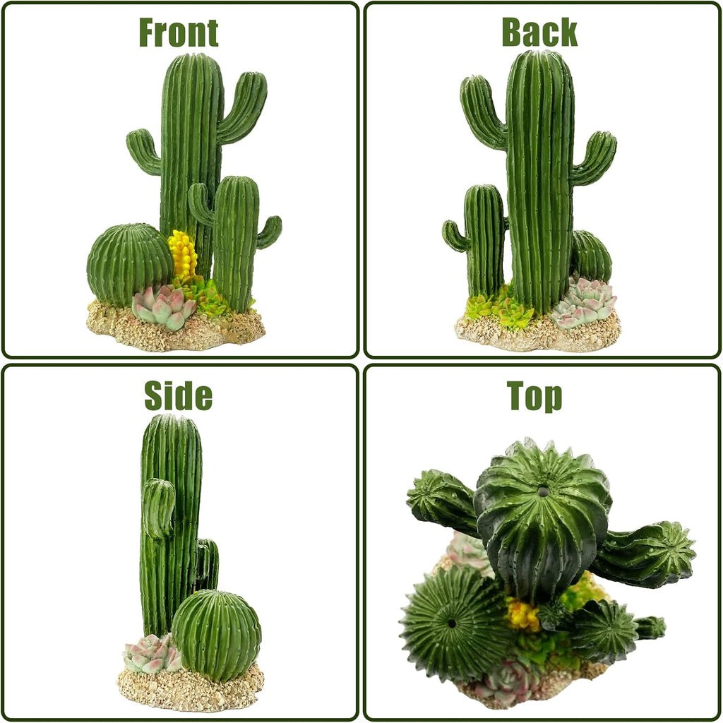 kathson Reptile Tank Decor Lizard Hide and Cave Plants Terrarium Decorations Resin Cactus Desert Aquarium Tank Habitat Accessories for Bearded Dragon Chameleon Leopard Gecko Snake Fish (Cactus)