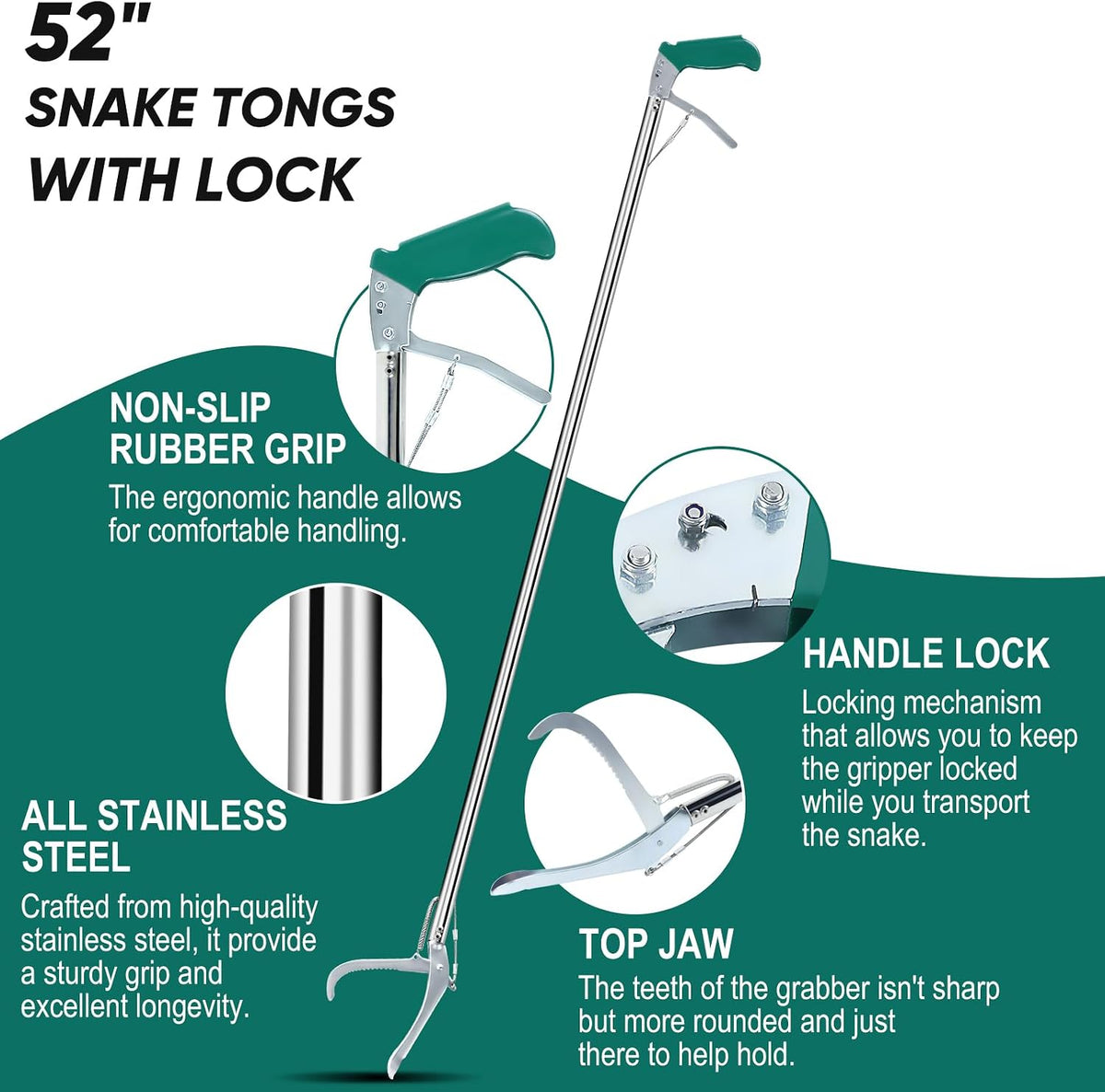 Locking Snake Catcher Grabber Tool, 52" Professional Snake Tongs Heavy Duty