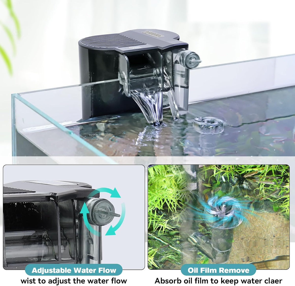 hygger Hang On Back Aquarium Filter, Fish Tank Filter for Tank Up to 5 Gal