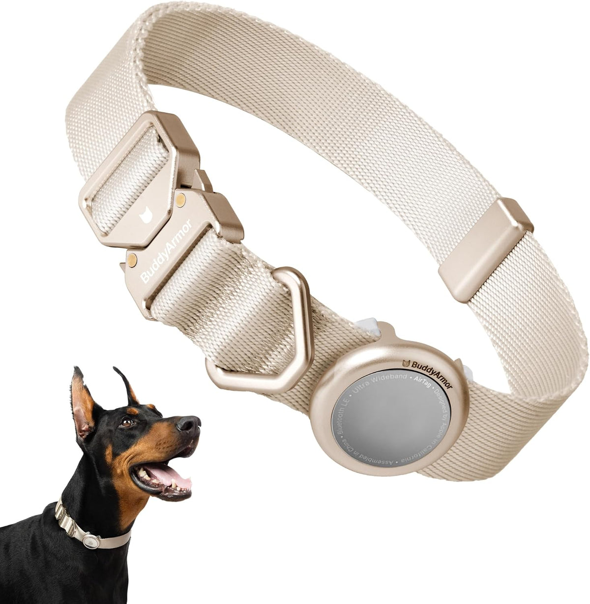 Dog Airtag Collar Adjustable Lightweight Nylon Dog Collar, Linen