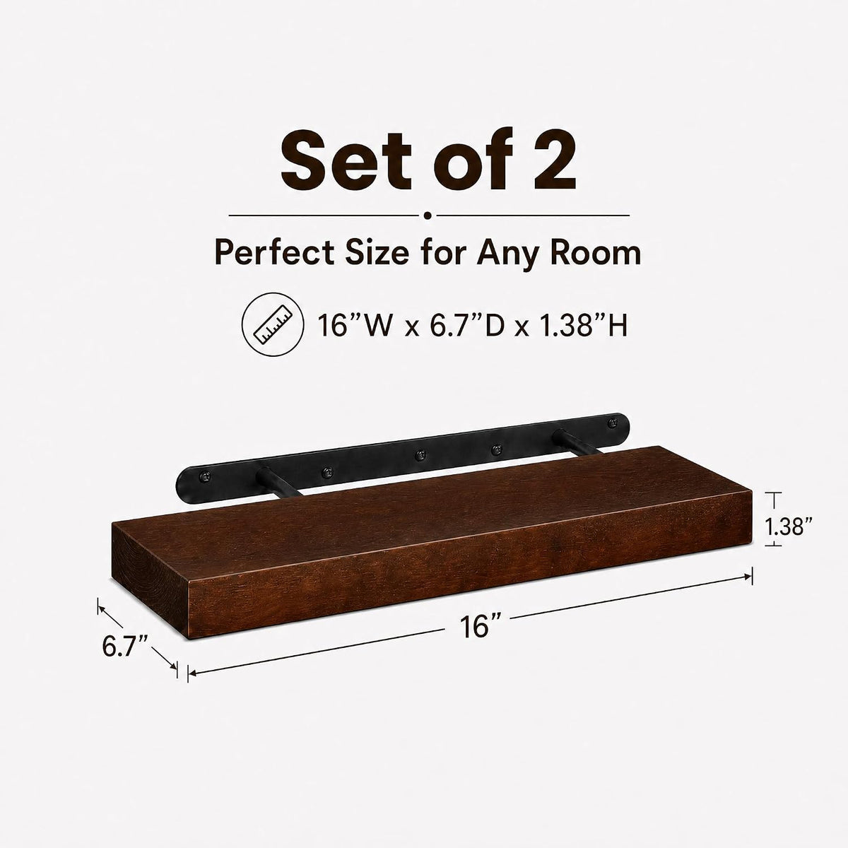 foxsky 16 Inch Walnut Floating Shelves for Wall, Solid Wood Bathroom Shelf