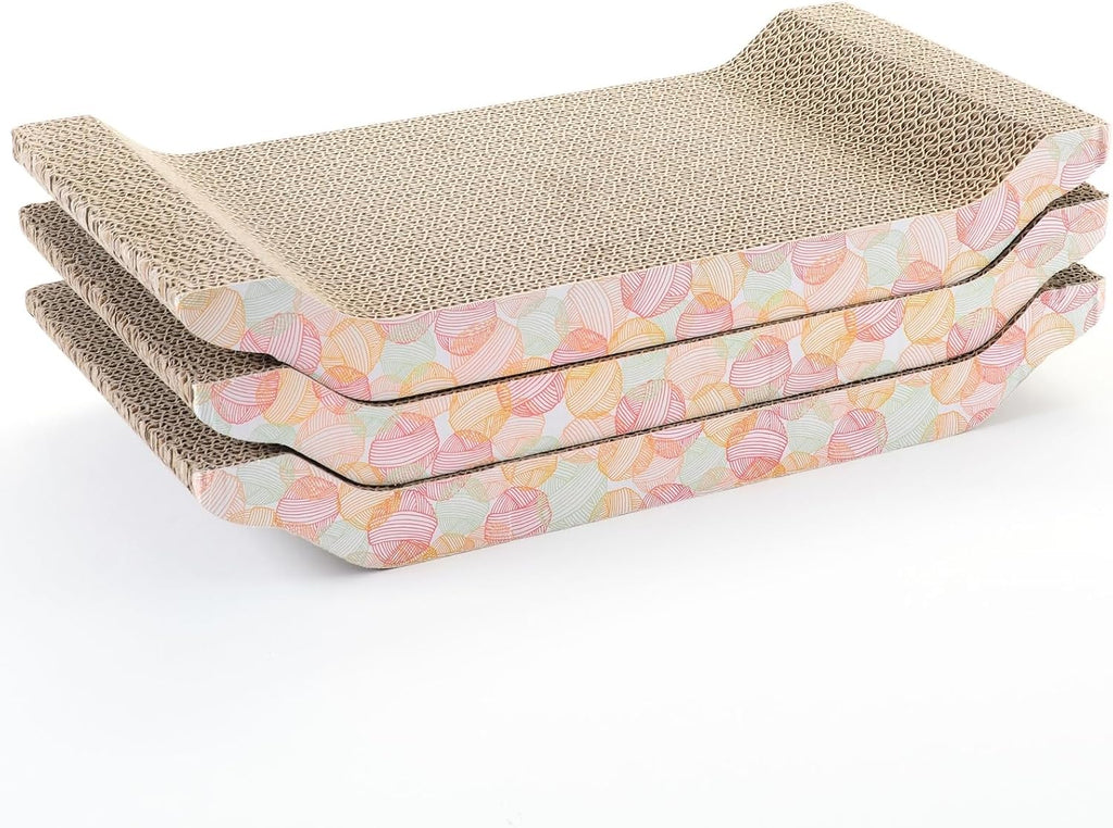 Zodaca Cat Scratcher Bed - Reversible Cardboard Cat Scratch Pad - Catnip Bed for Indoor Felines - Kitten Scratcher Lounger for Stretch & Relax - Pack of 3, 16.75 x 8 x 2.4 in