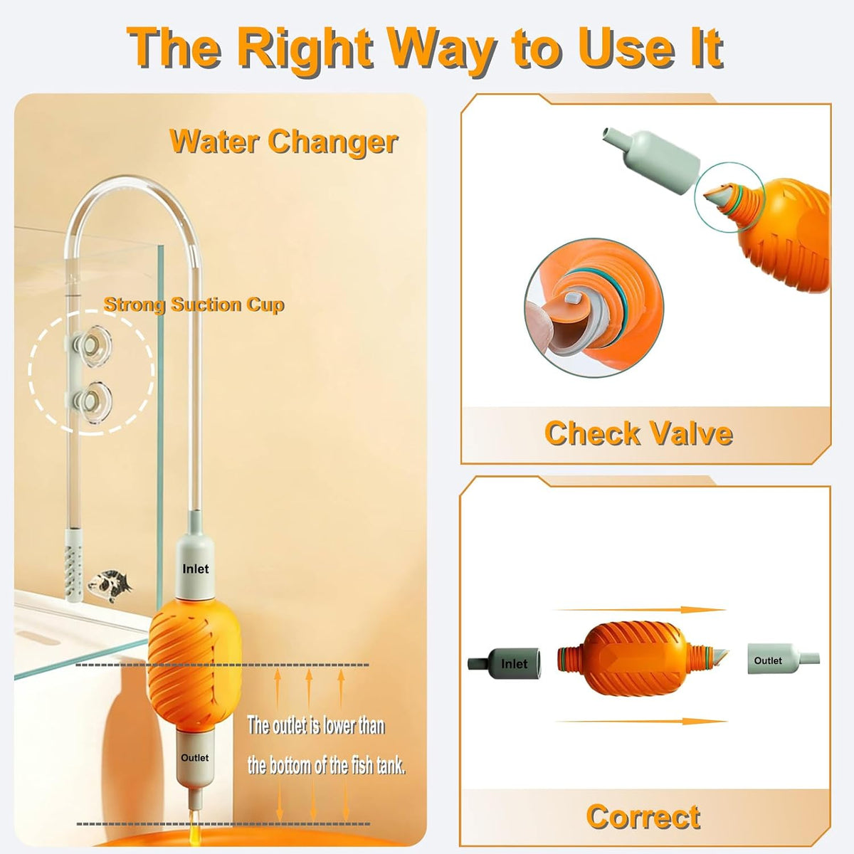 Carefree Fish Compact Aquarium Siphon Vacuum with Brush