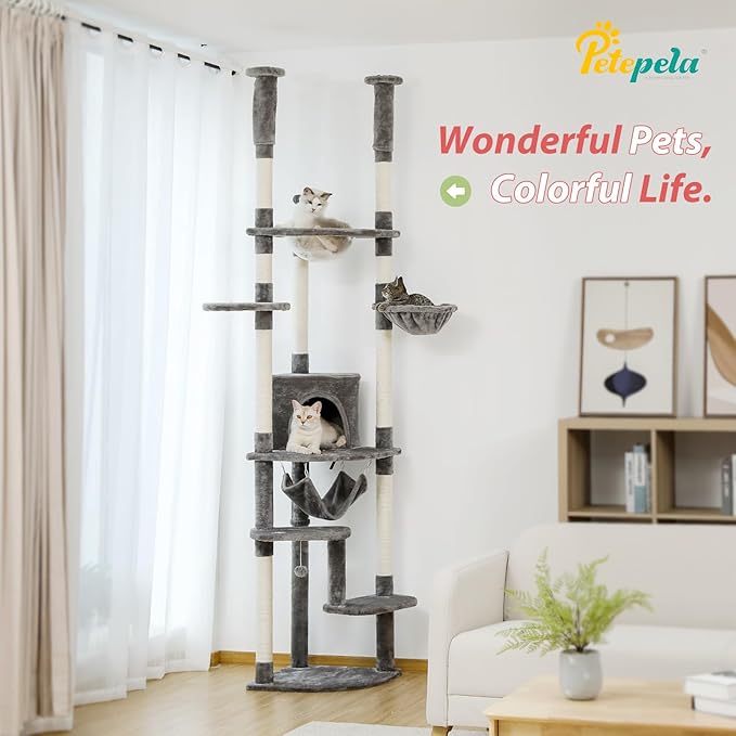 PETEPELA Floor to Ceiling Cat Tree, 92.9''-101.6''Height Adjustable Cat Tower - Image 8