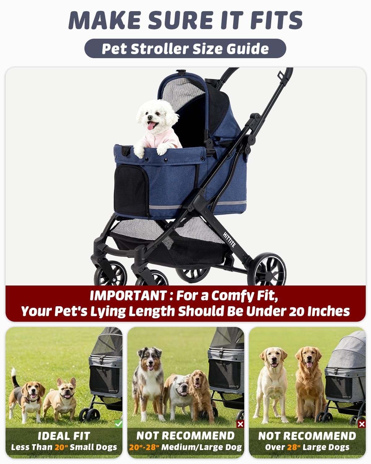 HITTITE Pet Stroller with Weatherproof Cover, All-Terrain 4-Wheel Cat & Dog Stroller with Adjustable Canopy, Foldable Dog Strollers with Storage Basket for Small to Medium Dogs Up to 55 lbs.