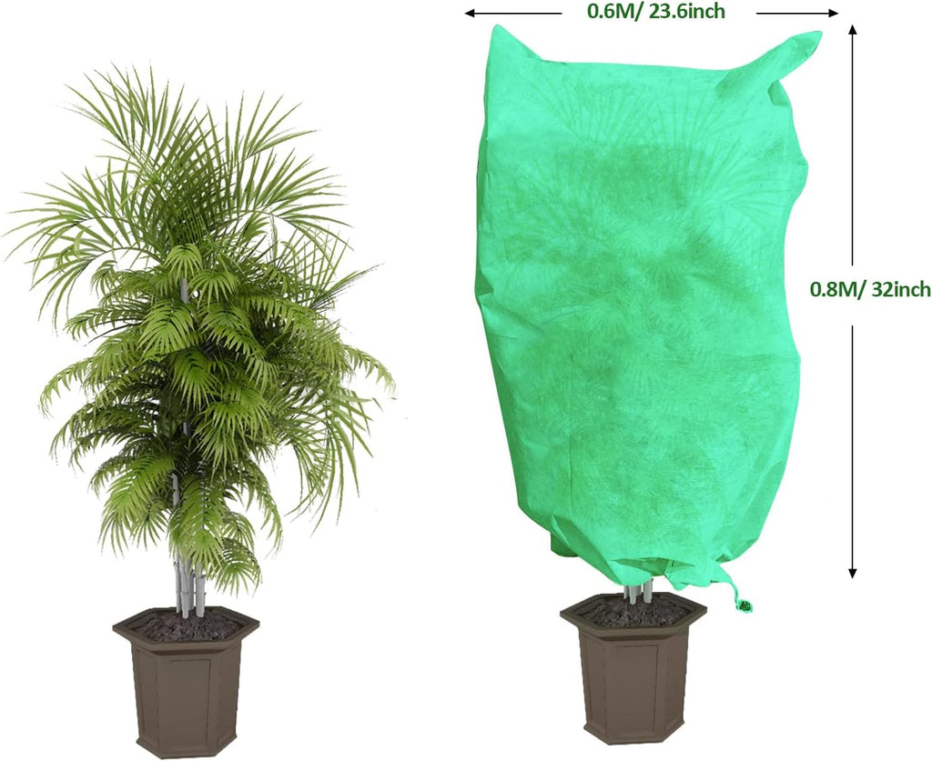 EAONE 12 Pack Plant Covers Freeze Protection, 24x32'' Winter Frosts Cloth for Outdoor Plants, Reusable Frost Blankets Drawstring Bags for Cold Freeze Sun Protection Bird Insect Prevention,Green