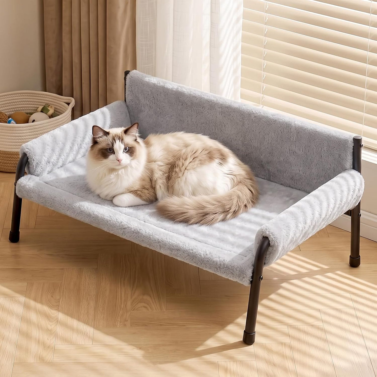 Elevated Cat Couch Bed for Indoor Cats, Metal Frame Cat Sofa Up to 60 Lbs
