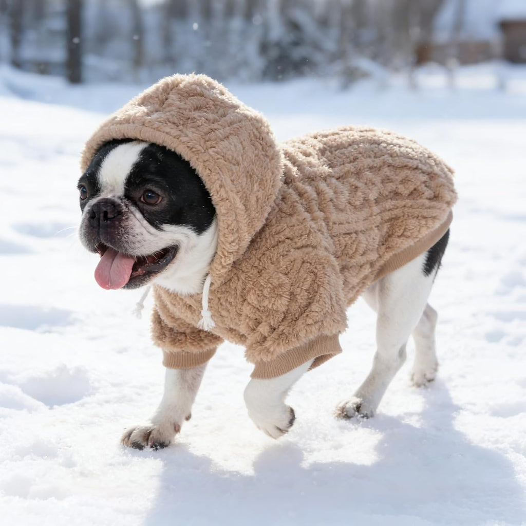 KOOLTAIL Fuzzy Dog Sweater Hoodie for Small Medium Large Dogs, Soft Fleece Pet Clothes Sweatshirt with Leash Hole, Warm Winter Dog Sherpa Jacket Snuggie Cold Weather Coat for Puppy Cats Girl, Beige S