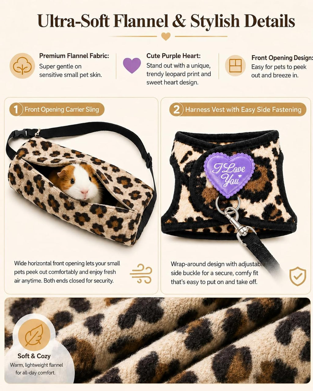 3Pcs Guinea Pig Carrier Sling with Adjustable Strap