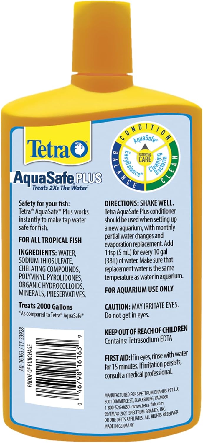 Tetra AquaSafe Plus Water Conditioner & Dechlorinator For Aquarium, 33.8 oz