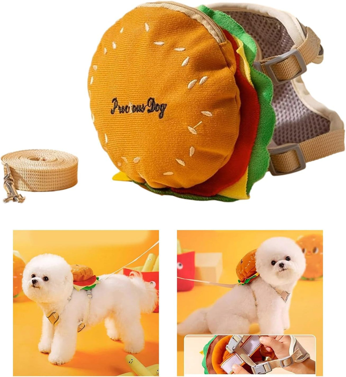 Adjustable Puppies Hamburger Bag for Small Dogs Bag Outdoor Large Self-Carrier Adjustable Vest Leash Service Dog Vest Harness and Leash Set, Medium