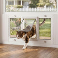 Cat Door for Window, Adjustable 31"-36", 4 Locking Modes + Extra Security Lock for Outside Safety, Window Pet Door with Magnetic Self-Closing, No-Drill Installation, Weatherproof Aluminum Frame Insert