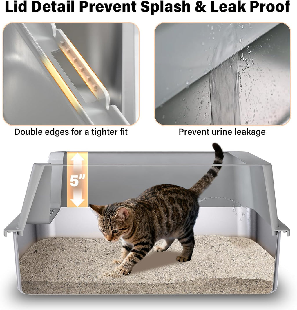 Stainless Steel Cat Litter Box with Lid, 2 Pack XL Metal Litter Box
