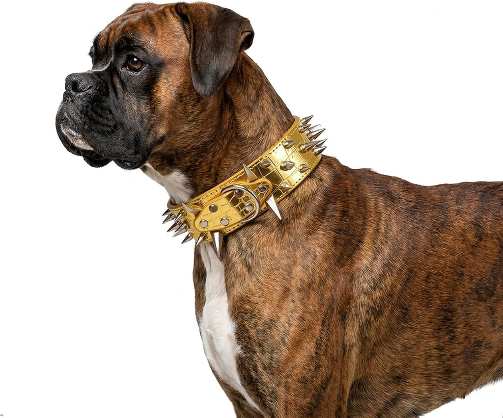 Spiked Dog Collar for Large Dogs Shepherd Doberman Labrador (Gold,XL-Neck 18-21 Inch)