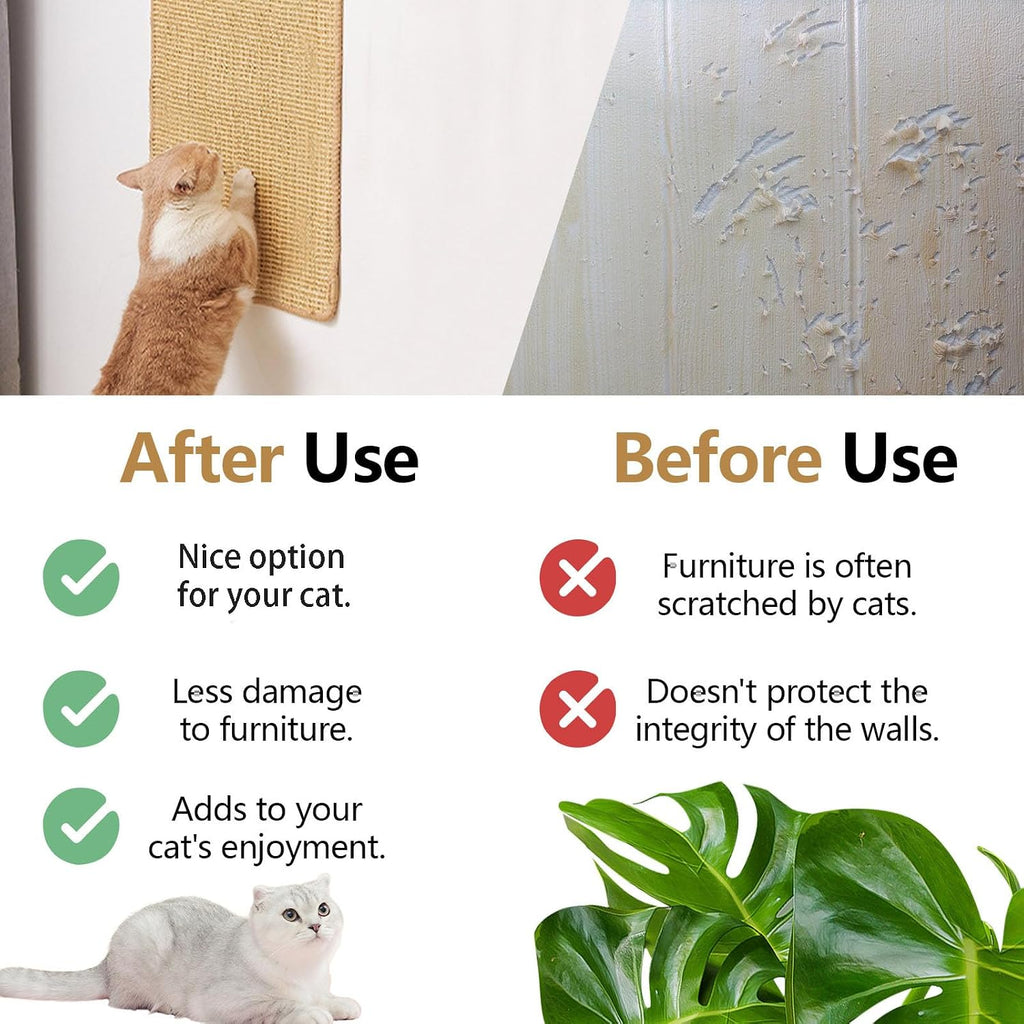Huakaile Sisal Cat Scratch Pad for Indoor Cats, 19.6" x 9.8" Mountable Cat Wall Scratcher Carpet, Perforated Cat Scratch Furniture Protector for Couch Corner Door Sofa Climbing Hanging (2 Pack)