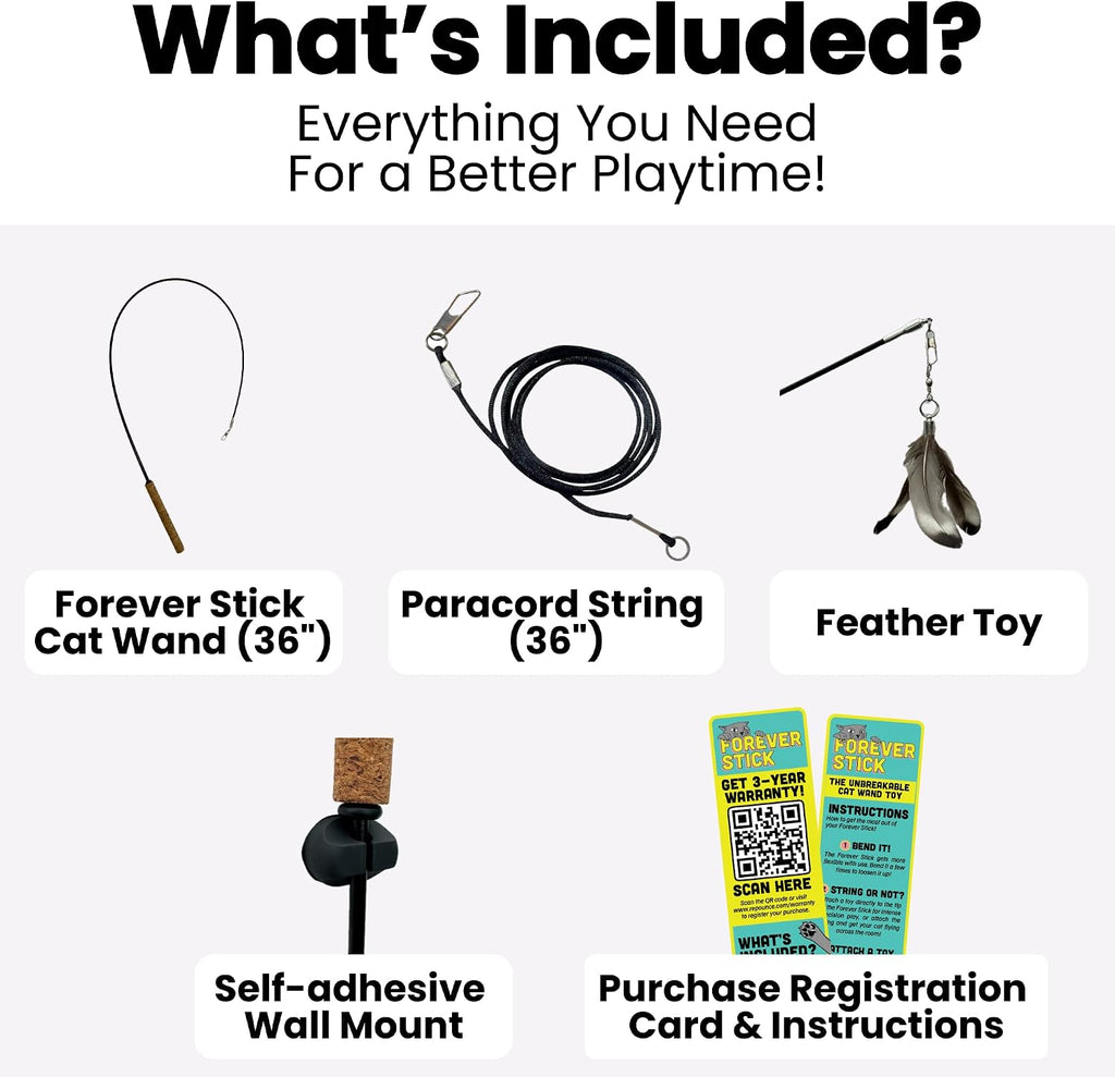 Forever Stick Unbreakable Cat Wand Toy, Durable Feather Teaser