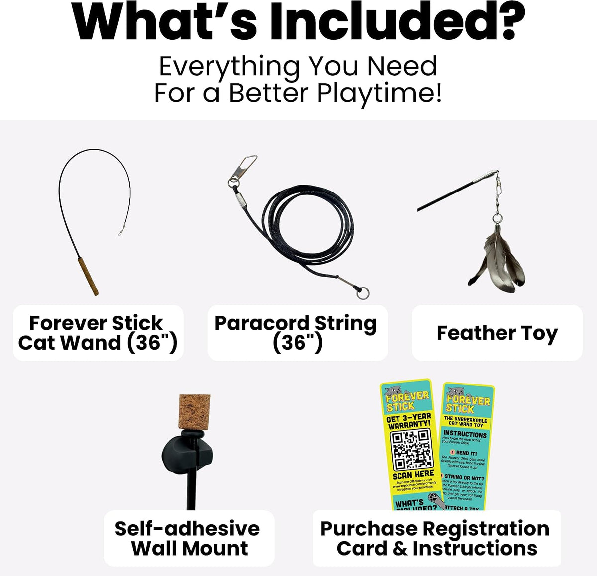 Forever Stick Unbreakable Cat Wand Toy, Durable Feather Teaser