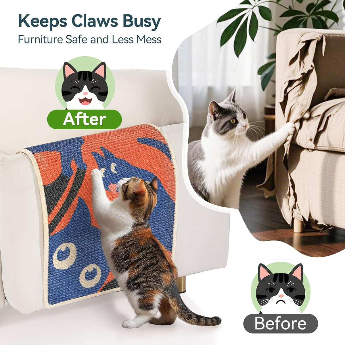 Sisal Cat Scratcher Mat Anti-Scratch Cat Scratching Pad with Adhesive Tape