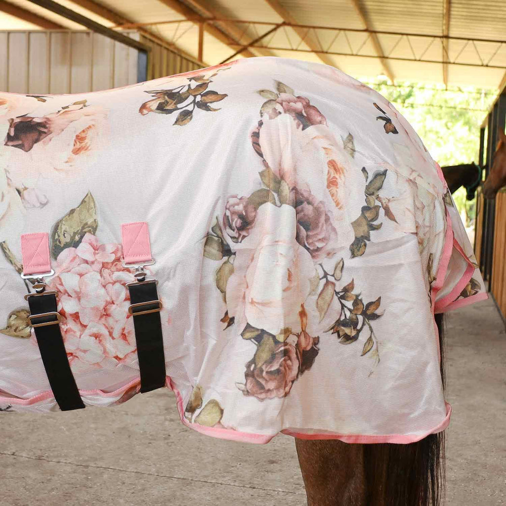 Jeffers Expression Soft Mesh Fly Sheet for Horses 66" – Rose Garden Pattern, Lightweight Mesh Combo Neck Sheet, Breathable UV Protection, Summer Horse Blanket with Straps for Stable or Turnout
