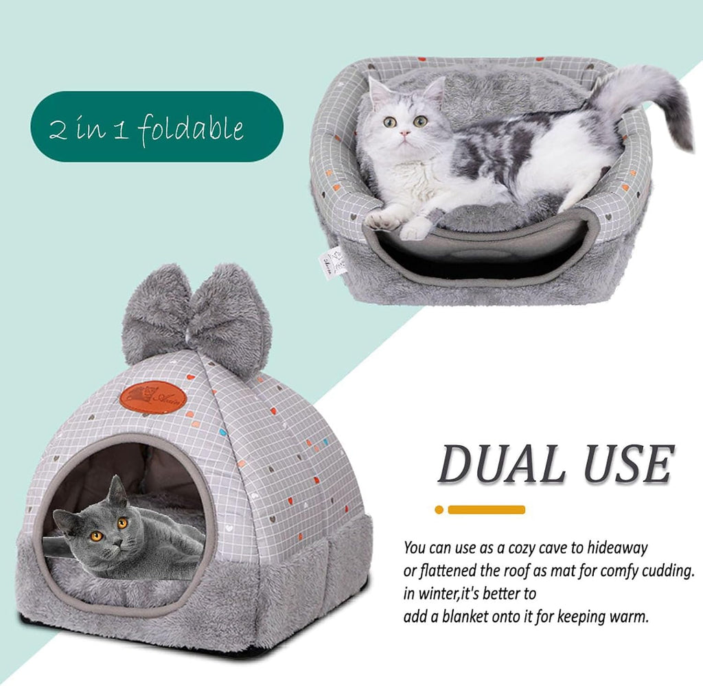 Bunny Hideout Bed - Warm Rabbit House with Cute Bowknot, Cozy Hideouts & Cage Accessory for Guinea Pigs, Chinchillas, Hamsters (Pink)
