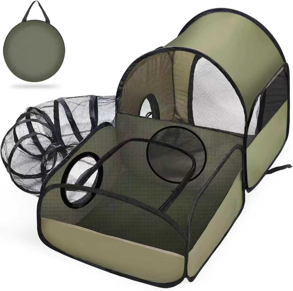 Tailtastic Indoor/Outdoor Cat Playpen with Surround Tunnel 2 Zones Grey
