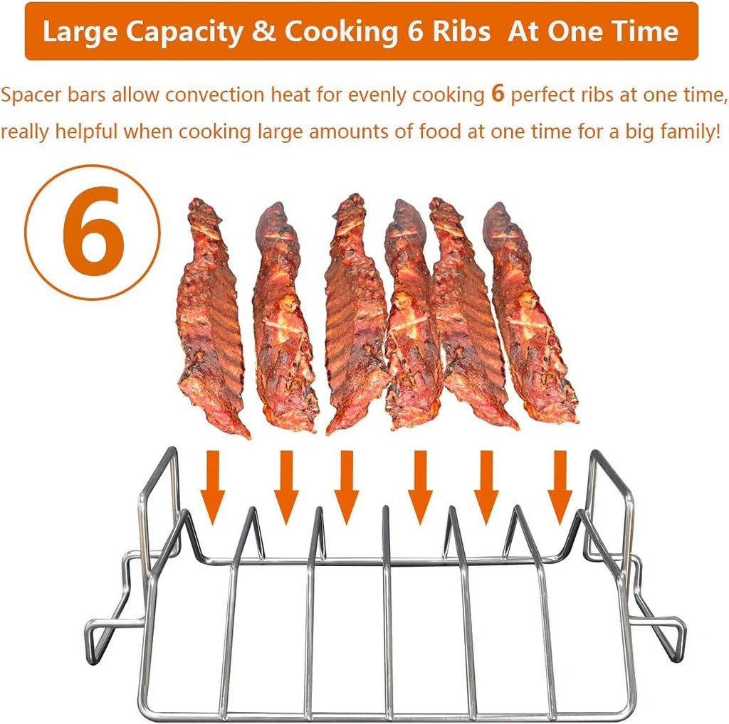 Rib Racks for Big Green Egg, Turkey Roasting Rack Smoking and Grilling Rib Rack, Big Green Egg Accessories, for Large and XLarge Big Green Egg,18" or Bigger Kamado Grill, Stainless Steel